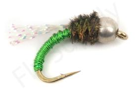 Euro Flies Silver Bead Brassie Flash Green #8