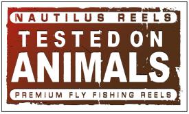 Nautilus Reels Tested on Animals Sticker Red