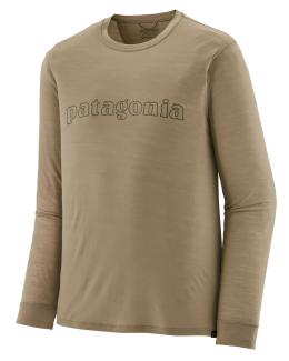 Patagonia Longsleeve Cap Cool Merino Blend Graphic Shirt Outline Text Logo Seabird Grey